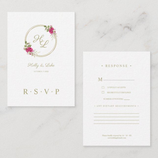 RSVP Sophisticated Pink Floral Wedding Wreath Enclosure Card (Front/Back)