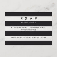 RSVP stripes black white wedding card stationery