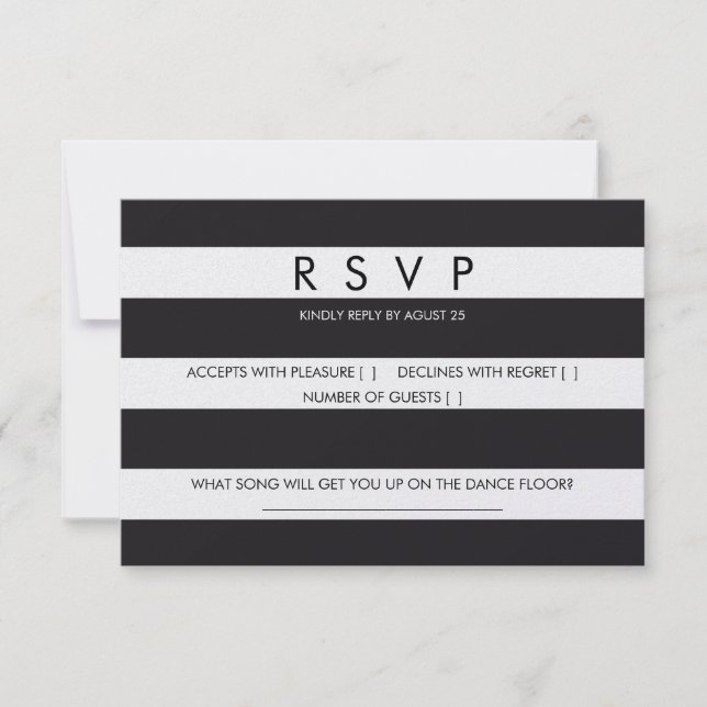 RSVP stripes black white wedding card stationery (Front)
