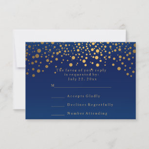 RSVP Stylish Navy Blue & Confetti Gold Dot Wedding Card
