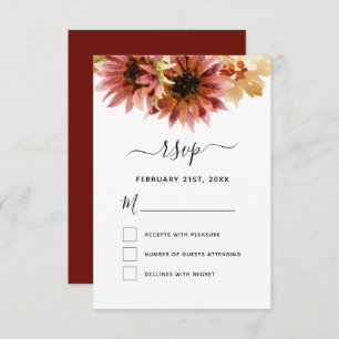 RSVP Sunflower Burgundy Country Wedding Invitation