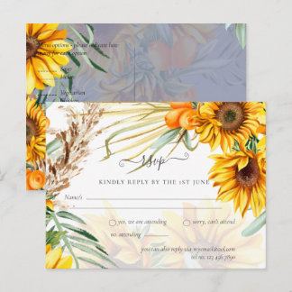 RSVP Sunflowers Pampas Grass Wedding Dusty Blue Postcard