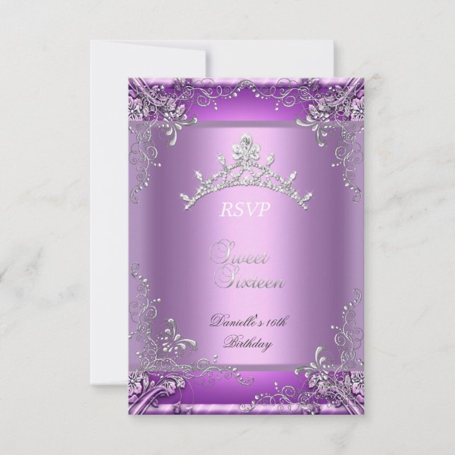 RSVP Sweet Sixteen 16 16th Birthday Party Purple Card (Front)