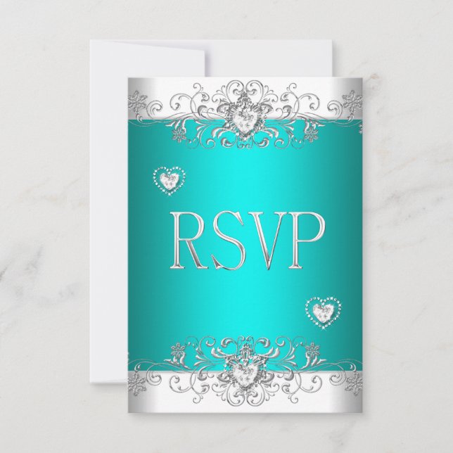 RSVP Teal Silver White Diamond Hearts (Front)