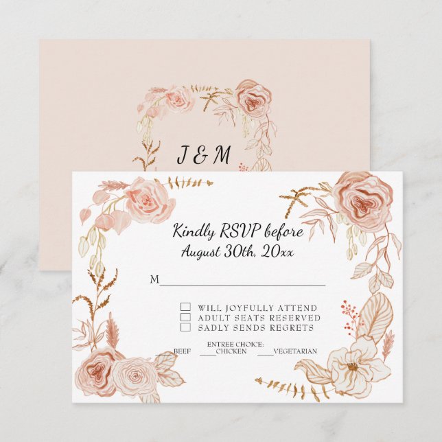 RSVP Terra Cotta Pink Watercolor Floral Wedding Invitation (Front/Back)