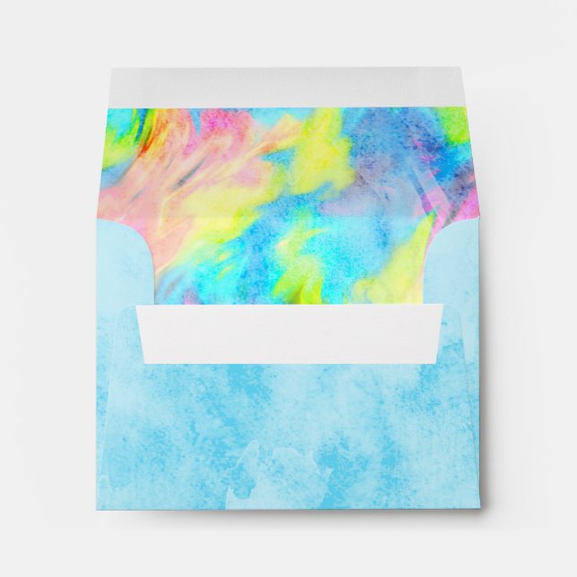 RSVP Turquoise Blue Lime Pink Tye Dye Envelope (Back (Bottom))
