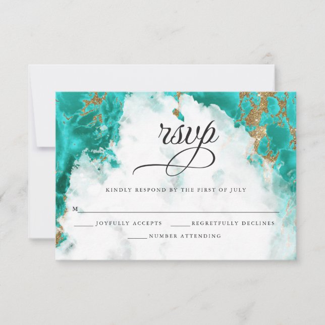 RSVP | Turquoise Watercolor Geode BarefootBride™ Card (Front)