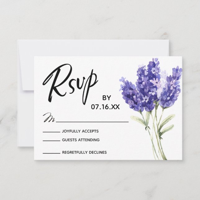 RSVP Typography, Lavender Watercolor Flowers (Front)