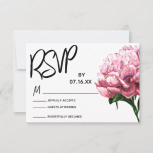 RSVP Typography, Pink Watercolor Peony Flower Card