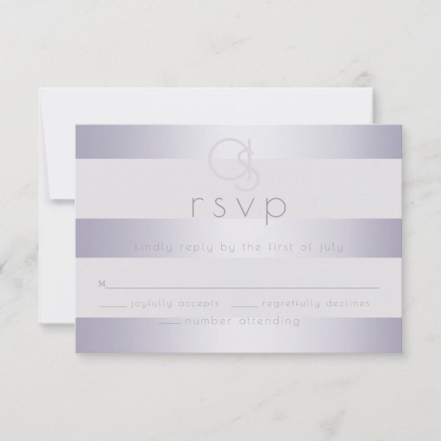 RSVP |  Violet Silver Shimmer Stripes Monogram2 Card (Front)