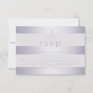 RSVP    Violet Silver Shimmer Stripes Monogram Card