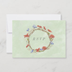 RSVP w meal choices watercolor wildflower wreath Card