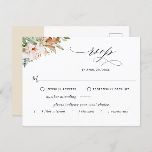 RSVP w/without Meals,  Earthy Blooms Beige Floral Postcard