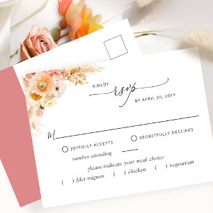 RSVP w/without Meals, Peach and Coral Postcard