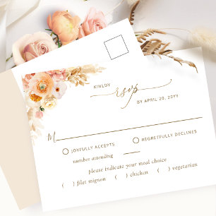 RSVP w/without Meals, Peach and Cream, Gold Postcard