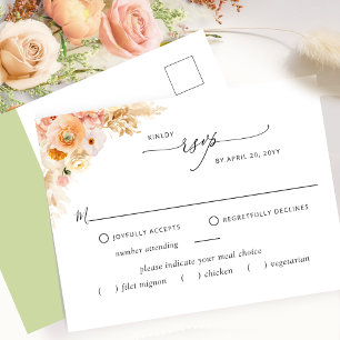 RSVP w/without Meals, Peach and Green Postcard