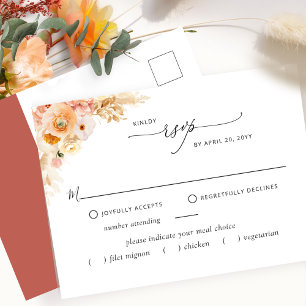 RSVP w/without Meals, Peach and Rust Orange Postcard