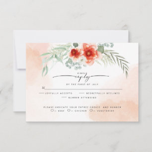 RSVP Watercolor Coral Splash Floral Wreath Card