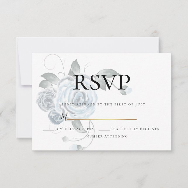 RSVP  | Watercolor Dusty Blue Floral Wedding Card (Front)