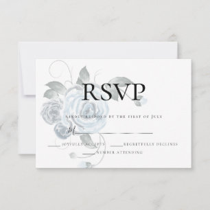 RSVP Watercolor Dusty Blue Floral Wedding SIlver Card