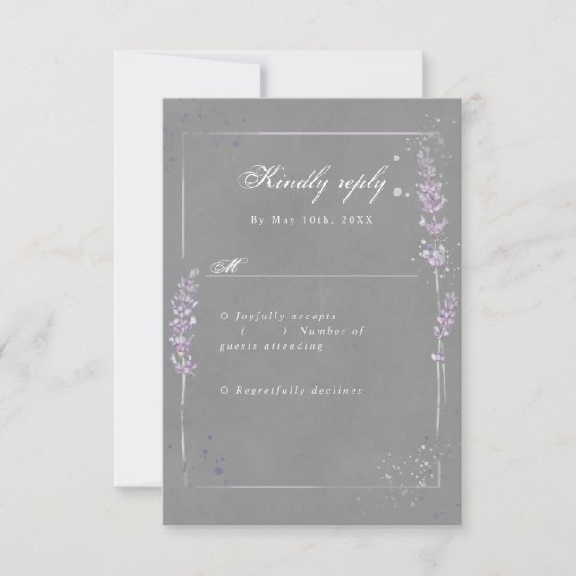 RSVP watercolor lavender grey wedding rsvp (Front)