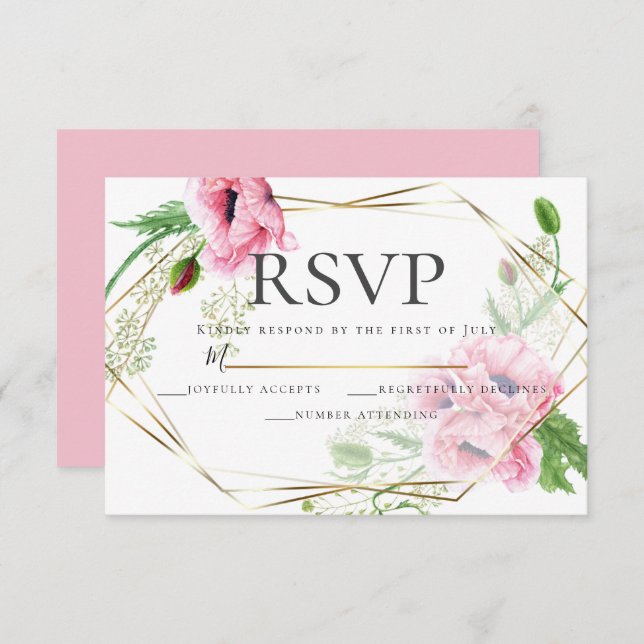 RSVP | Watercolor Pink Poppies and Foliage Invitation (Front/Back)
