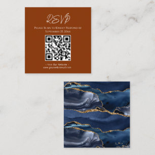 RSVP Website Blue Agate Gold Glitter Wedding Squar Square Business Card