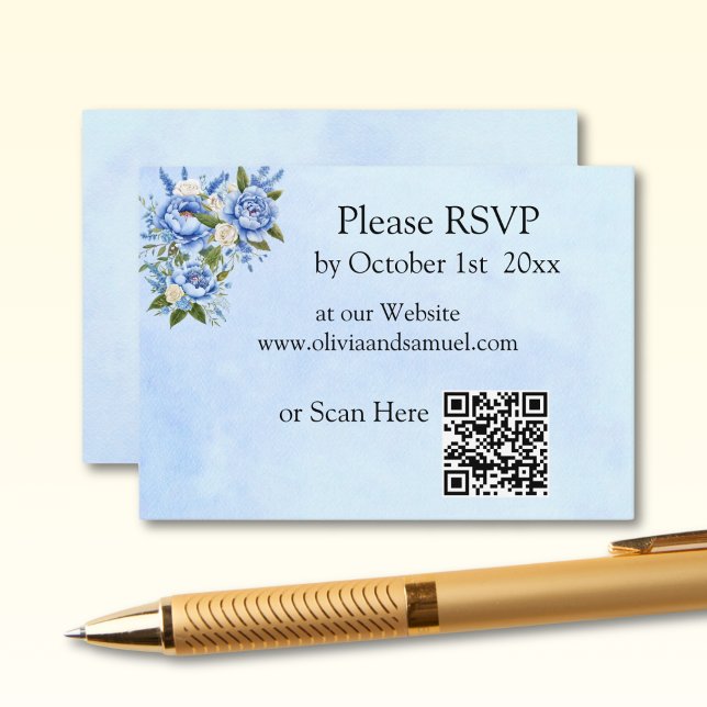 RSVP Website - Blue Peony on Blue Enclosure Card (Creator Uploaded)