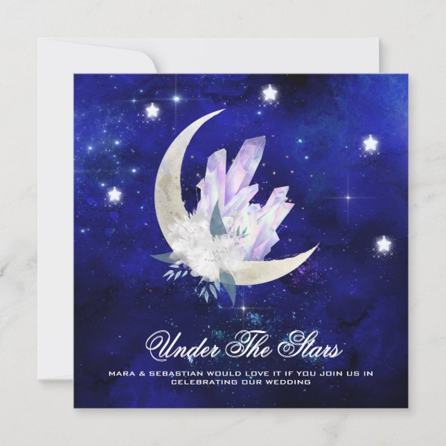 *~* RSVP Website CRYSTAL MOON STARS AR14  Wedding Invitation (Front)
