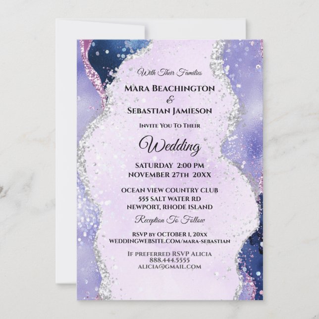 *~* RSVP Website Lavender AGATE Waves AR13 Wedding Invitation (Front)