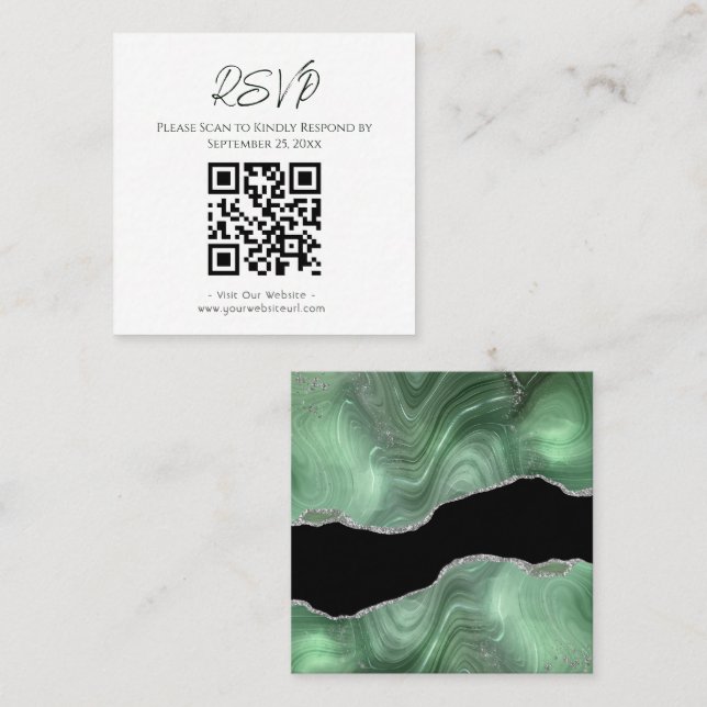 RSVP Website Sage Green Agate Gold Glitter Wedding Square Business Card (Front/Back)