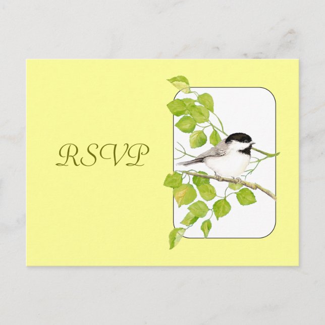 RSVP Wedding, Bird, Nature Chickadee  Postcard (Front)