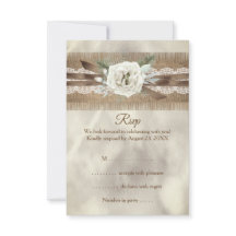 RSVP Wedding Burlap Beige White Rose Lace Bow