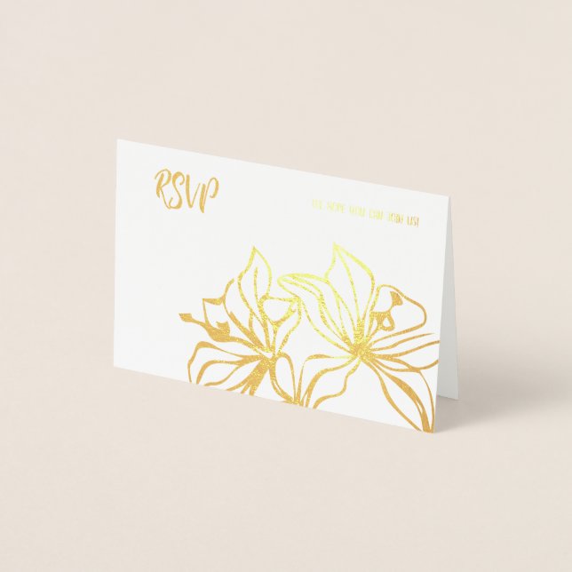 RSVP wedding card golg foil lilies flowers (Front)