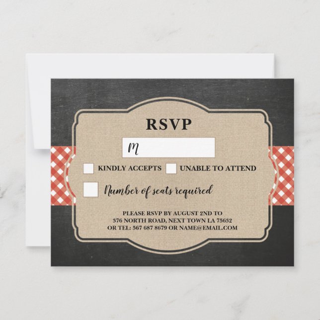 RSVP Wedding Card Red Gingham BBQ Burlap (Front)