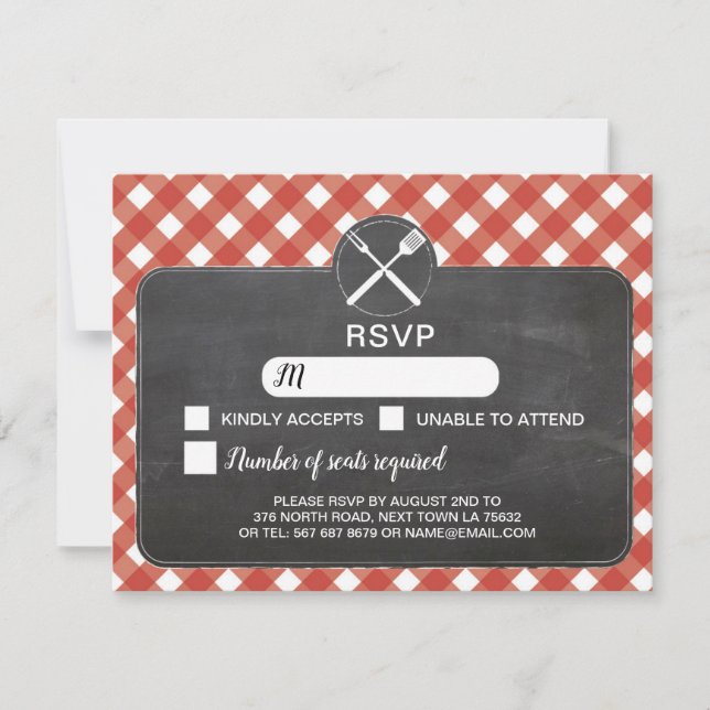 RSVP Wedding Card Red Gingham BBQ Chalk (Front)
