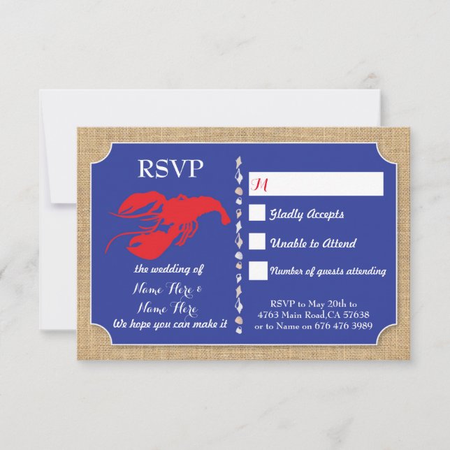 RSVP Wedding Cards Crawfish Boil Lobster Invites (Front)