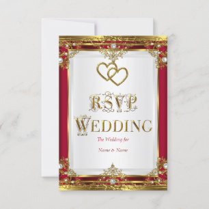 RSVP Wedding Elegant Red Gold White Golden Card