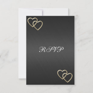 RSVP Wedding Engagement Black Gold Hearts