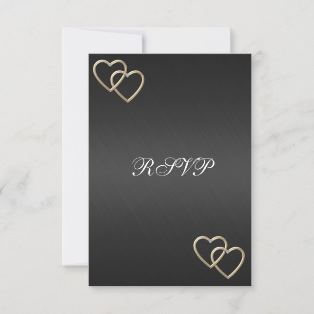 RSVP Wedding Engagement Black Gold Hearts Card (Front)