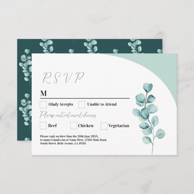 RSVP Wedding Eucalyptus Leaves Green Simple Invitation (Front/Back)