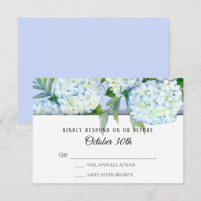 RSVP Wedding Floral Hydrangeas Art Periwinkle Blue Invitation (Front/Back)