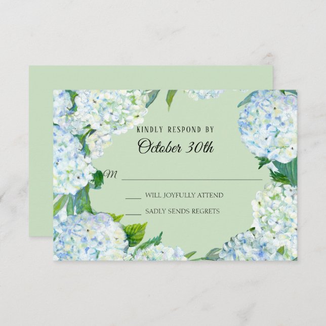 RSVP Wedding Floral White Hydrangea Mint Green Invitation (Front/Back)