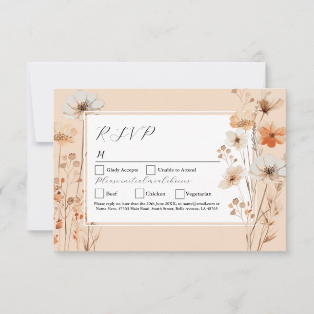 RSVP Wedding Flowers Boho Florals Bohomian Invitation (Front)