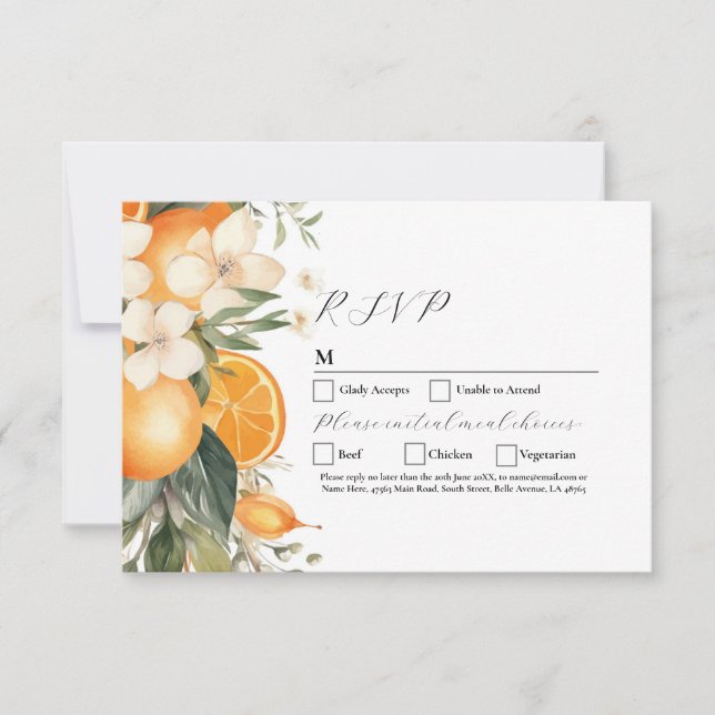 RSVP Wedding Flowers Fruit Florals Oranges Invitation (Front)