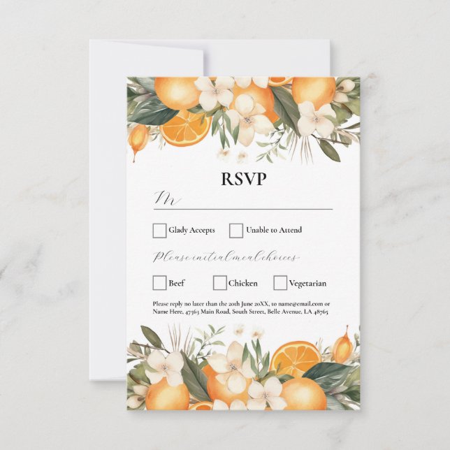 RSVP Wedding Flowers Oranges Fruit Florals Invitation (Front)