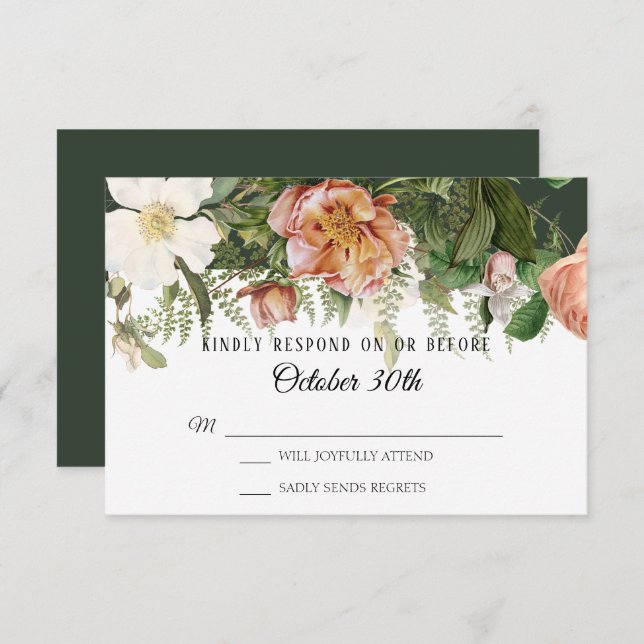 RSVP Wedding Forest Blush Ivory Rose Peony Ferns Invitation (Front/Back)