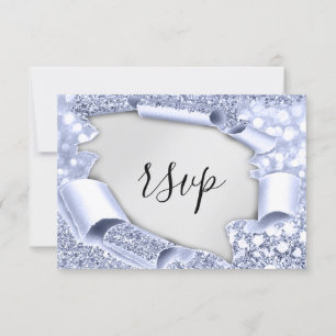 RSVP Wedding Glitter Bridal Grey Silver Blue Card