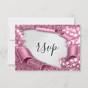 RSVP Wedding Glitter Bridal Grey Silver Rose Card