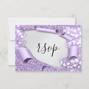 RSVP Wedding Glitter Bridal Purple Silver Elegant Card